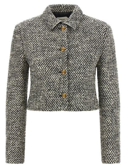 Versace Bouclé Wool Blend Blouson Jacket White/black