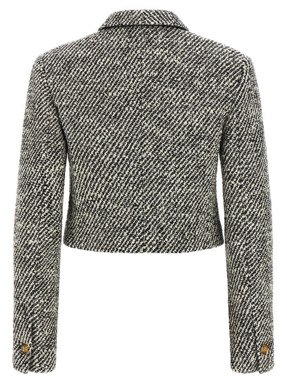 Versace Bouclé Wool Blend Blouson Jacket White/black