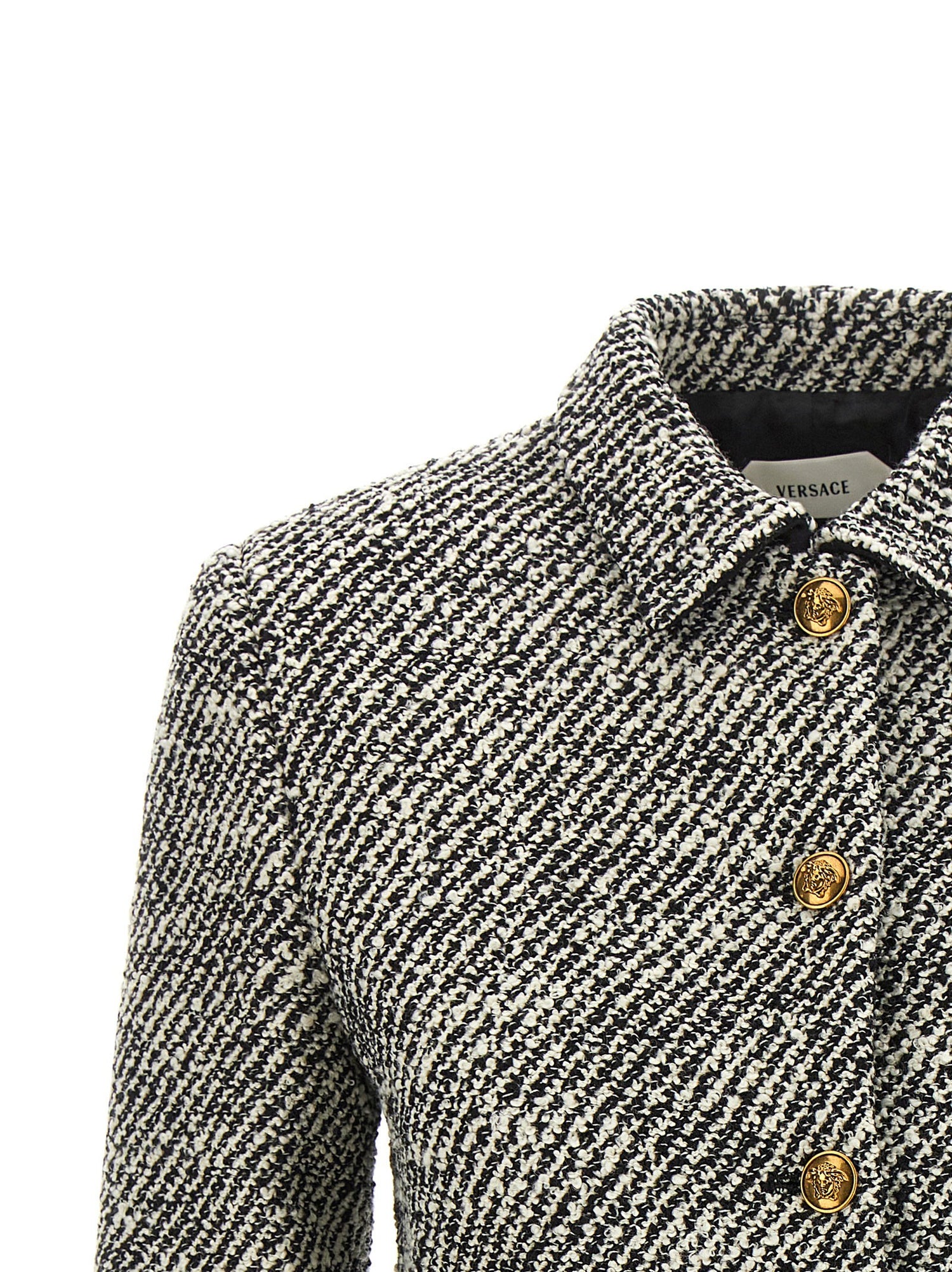 Versace Bouclé Wool Blend Blouson Jacket White/black