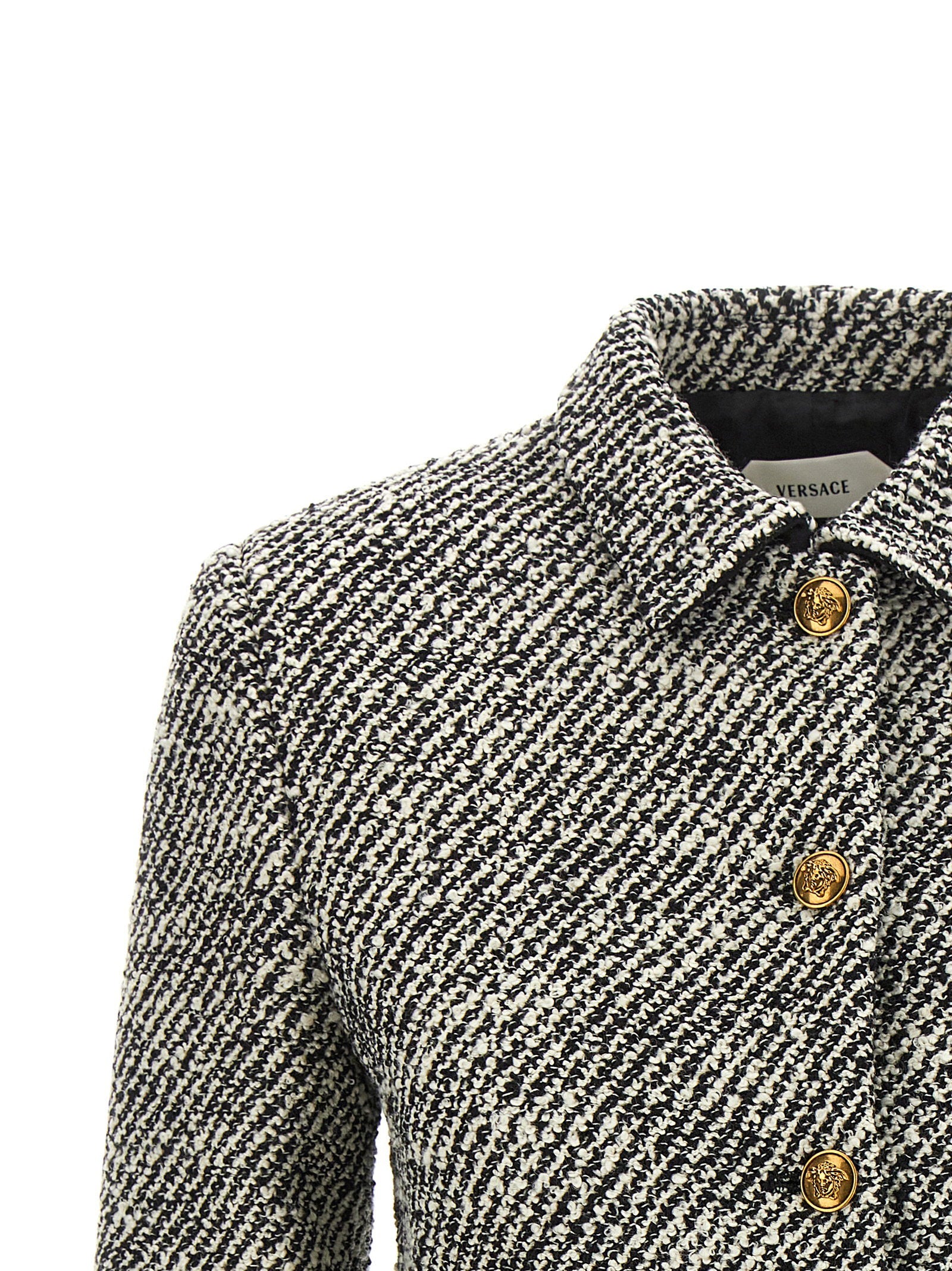 Versace Bouclé Wool Blend Blouson Jacket White/black