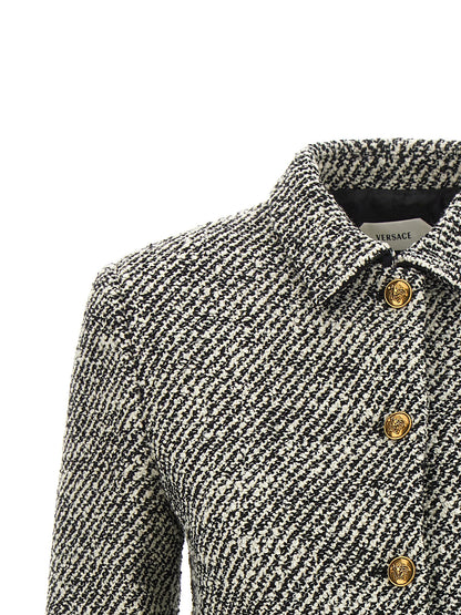 Versace Bouclé Wool Blend Blouson Jacket White/black