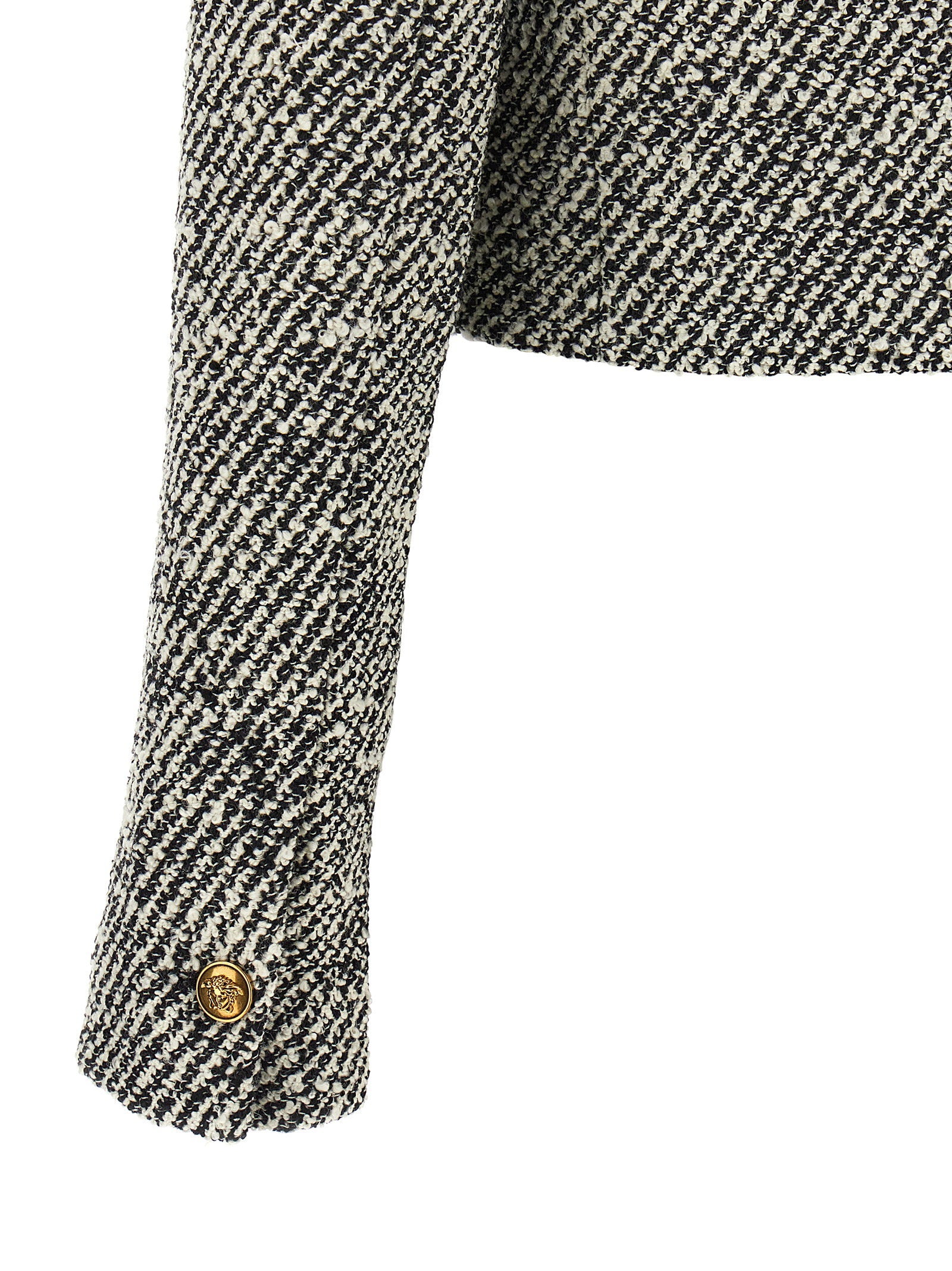 Versace Bouclé Wool Blend Blouson Jacket White/black