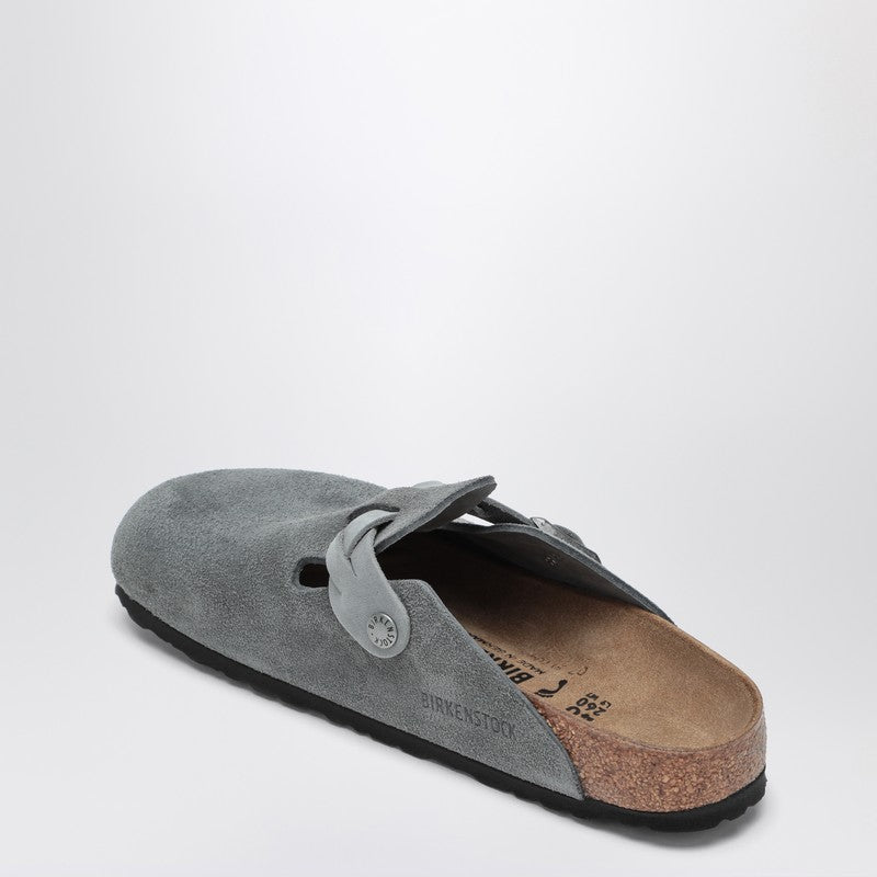 Birkenstock Boston Braided Suede Slippers Basalt Grey