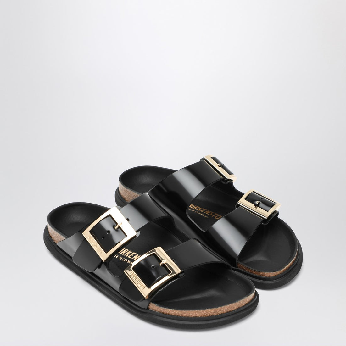 Birkenstock Slide Arizona Droplet Buckle Black Patent Leather Sandals Black