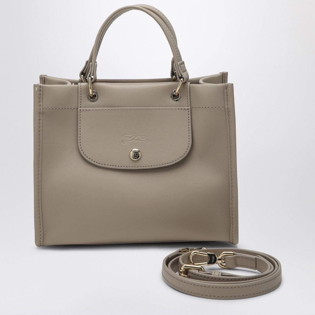 Longchamp Clay Leather Small Tote Bag Grey