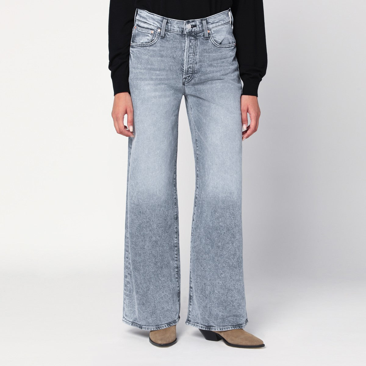 Mother The Ditcher Roller Sneak Palazzo Jeans Grey