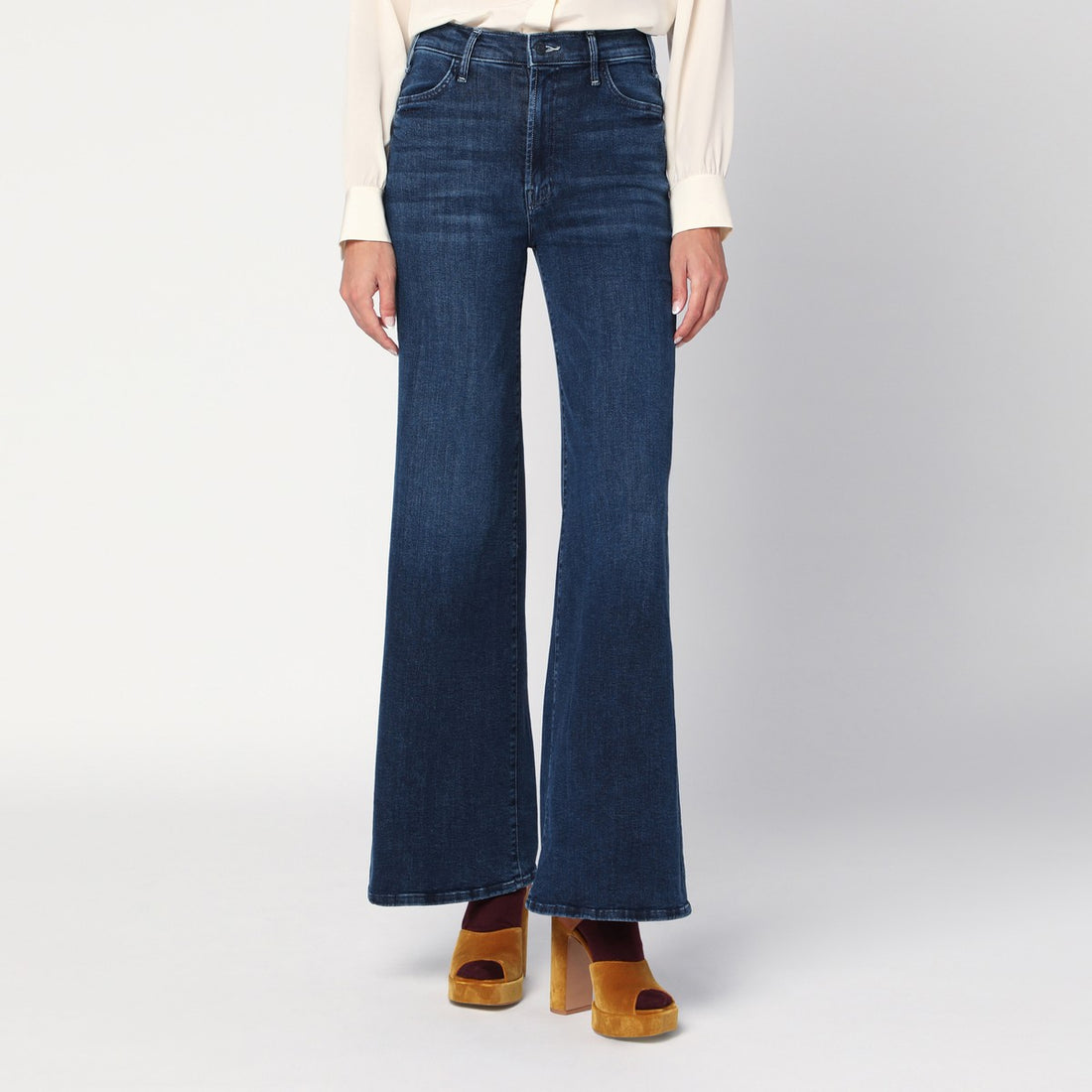 Mother The Hustler Roller Sneak Palazzo Wide-Leg Jeans Blue