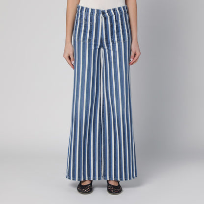 Mother The Patch Pocket Twister Sneak Striped Wide-Leg Jeans Blue