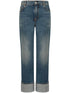 Alexander McQueen Turn-Up Hem High-Waisted Straight-Leg Jeans Blue
