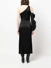 David Koma Asymmetric Ruffled Satin Midi Dress Black