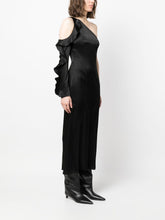David Koma Asymmetric Ruffled Satin Midi Dress Black