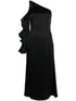 David Koma Asymmetric Ruffled Satin Midi Dress Black