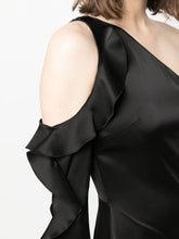 David Koma Asymmetric Ruffled Satin Midi Dress Black