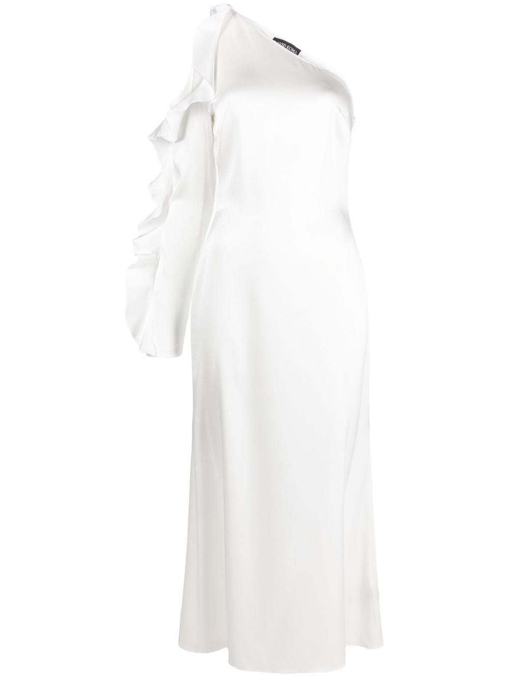 David Koma One-Shoulder Ruffled Midi Dress White