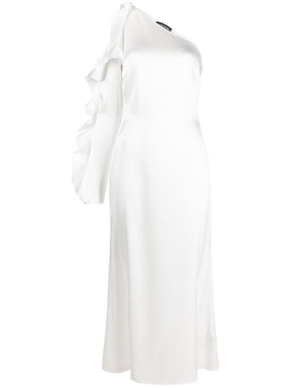 David Koma One-Shoulder Ruffled Midi Dress White
