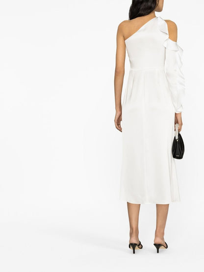 David Koma One-Shoulder Ruffled Midi Dress White