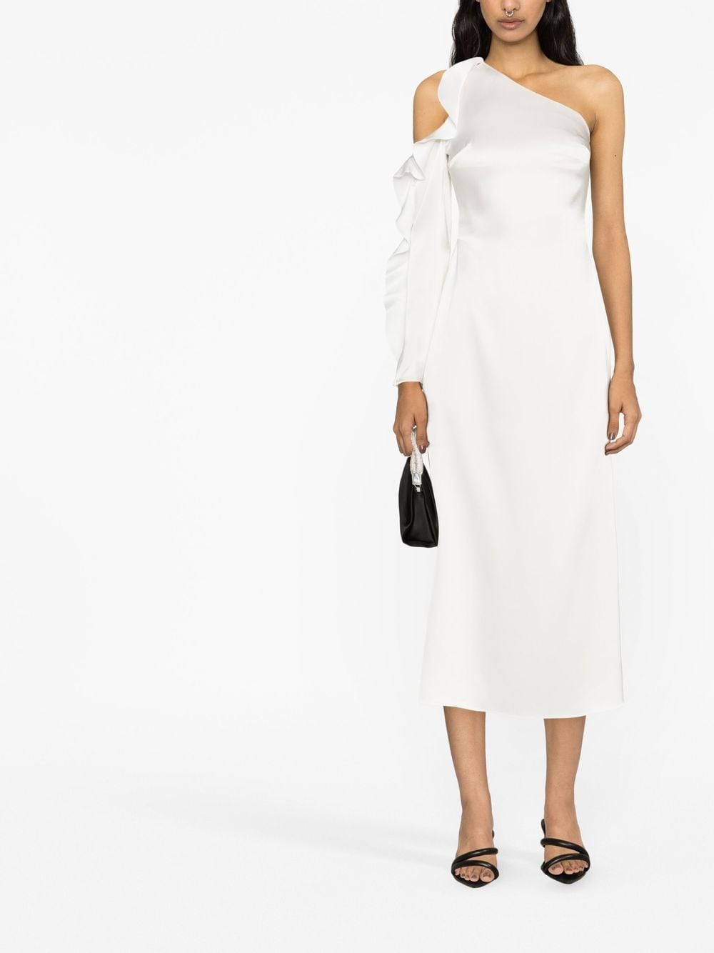 David Koma One-Shoulder Ruffled Midi Dress White