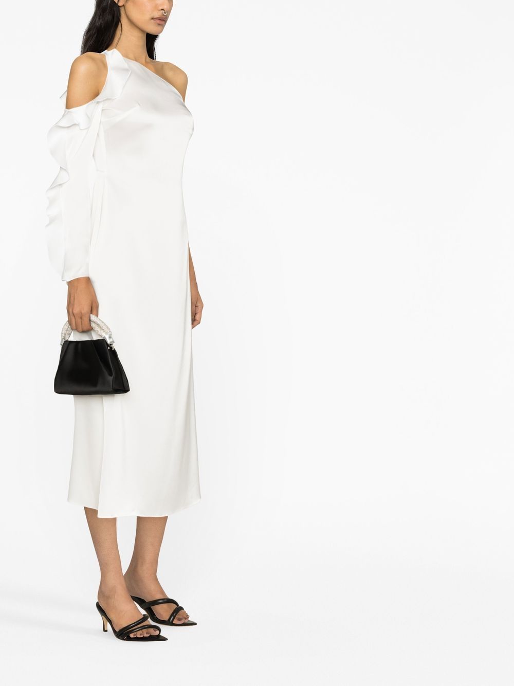 David Koma One-Shoulder Ruffled Midi Dress White