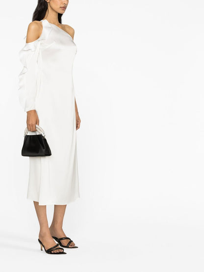 David Koma One-Shoulder Ruffled Midi Dress White
