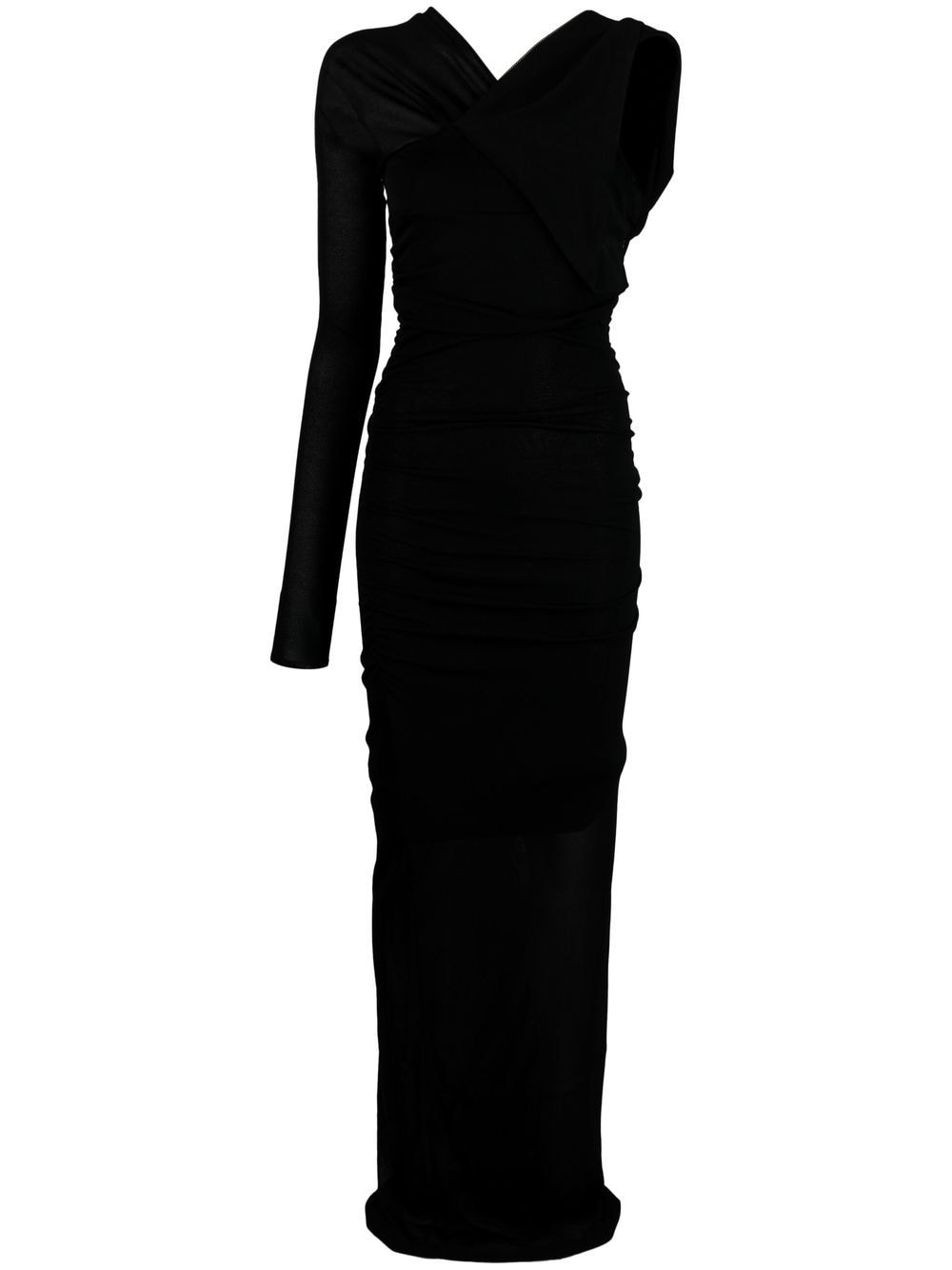 Saint Laurent Semi-Sheer One-Shoulder Maxi Dress Black