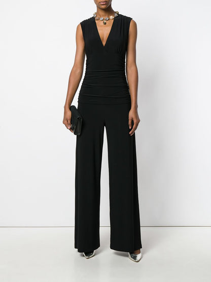 Norma Kamali Straight Pants V-Neck Jumpsuit Black