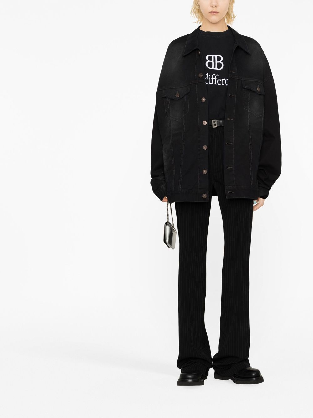 Balenciaga Pinstripe High-Rise Straight-Leg Trousers Black Black