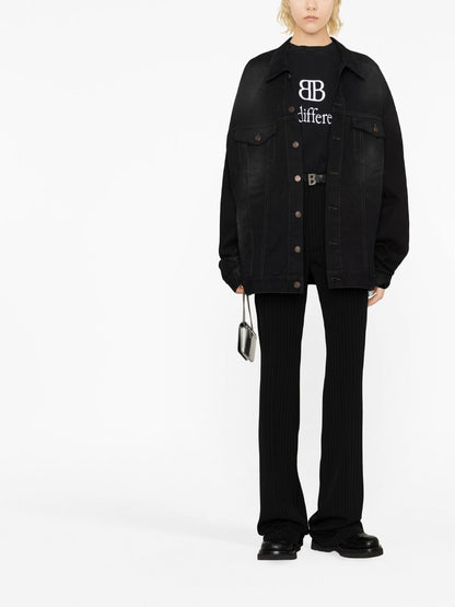 Balenciaga Pinstripe High-Rise Straight-Leg Trousers Black Black