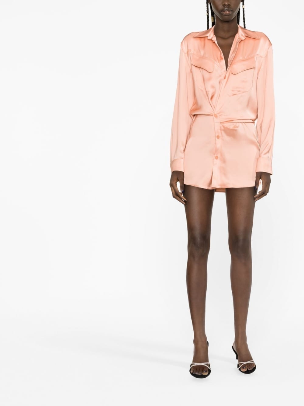 Off White Twist-Detail Satin Shirt Dress Pink