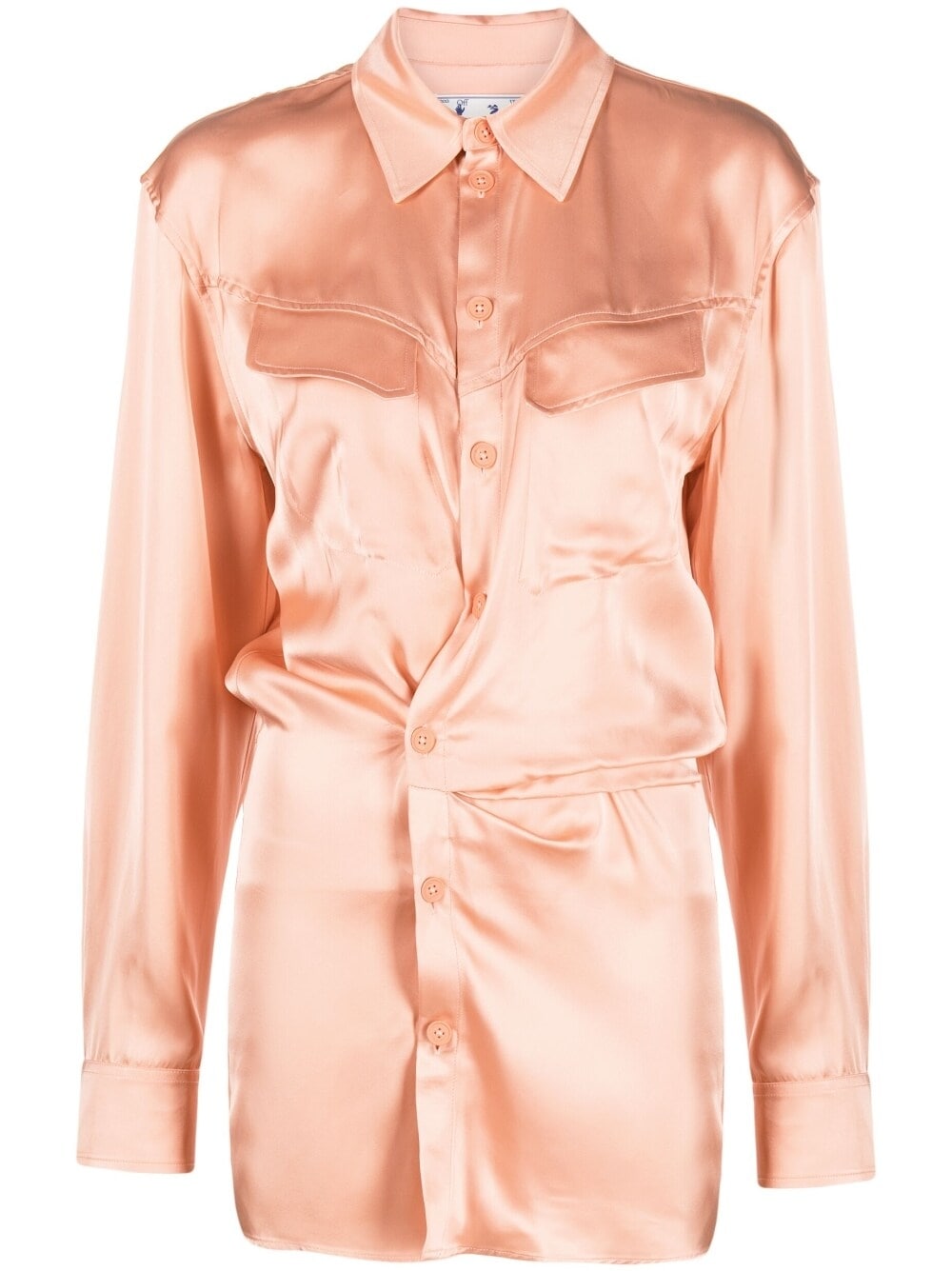 Off White Twist-Detail Satin Shirt Dress Pink