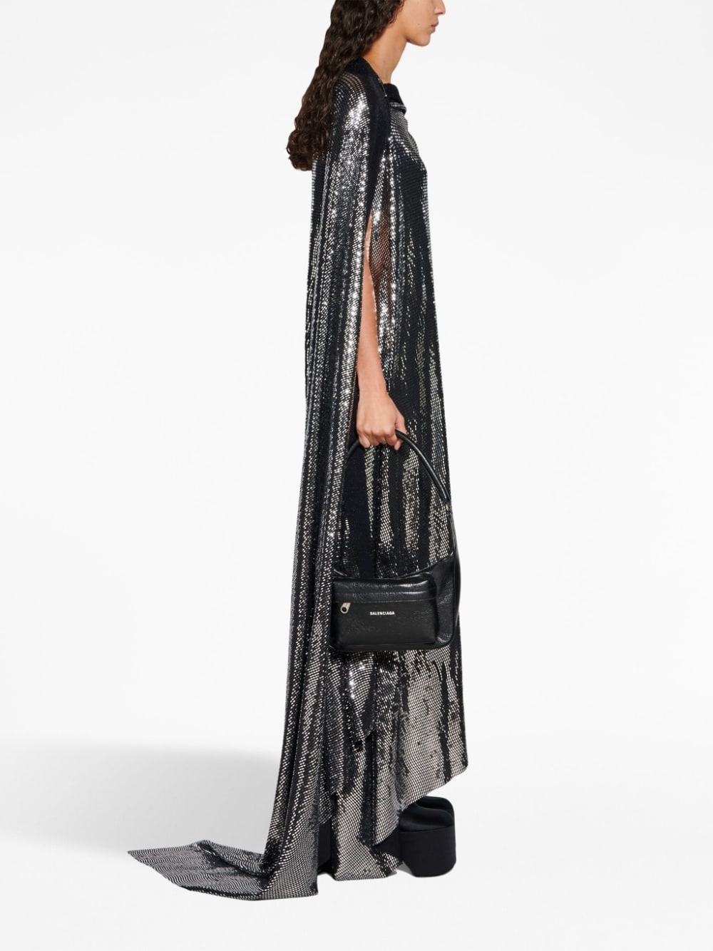 Balenciaga Metallic Effect Draped Midi Dress Black