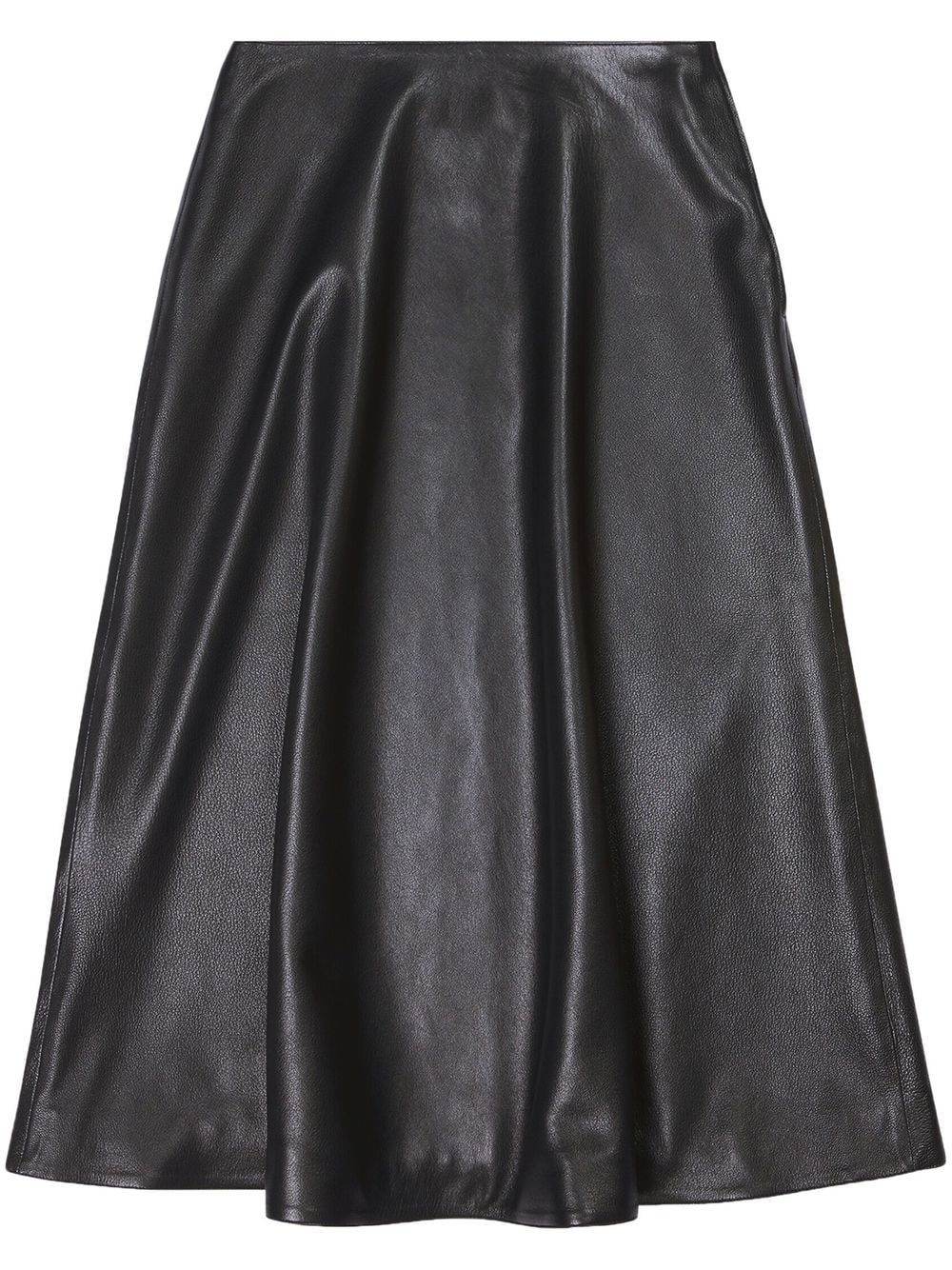 Balenciaga Leather A-Line Midi Skirt Black
