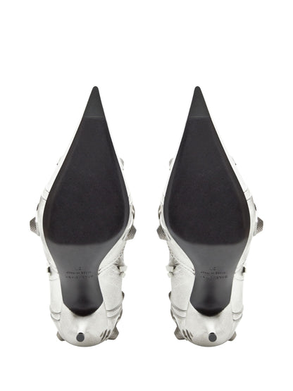 Balenciaga Cagole Pointed-Toe Studded Leather Boots White