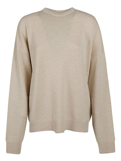 Balenciaga Wool-Cashmere Logo Crewneck Sweater Beige