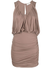 Saint Laurent Sleeveless Draped Mini Dress Brown