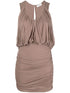 Saint Laurent Sleeveless Draped Mini Dress Brown