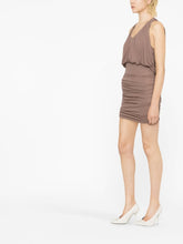 Saint Laurent Sleeveless Draped Mini Dress Brown