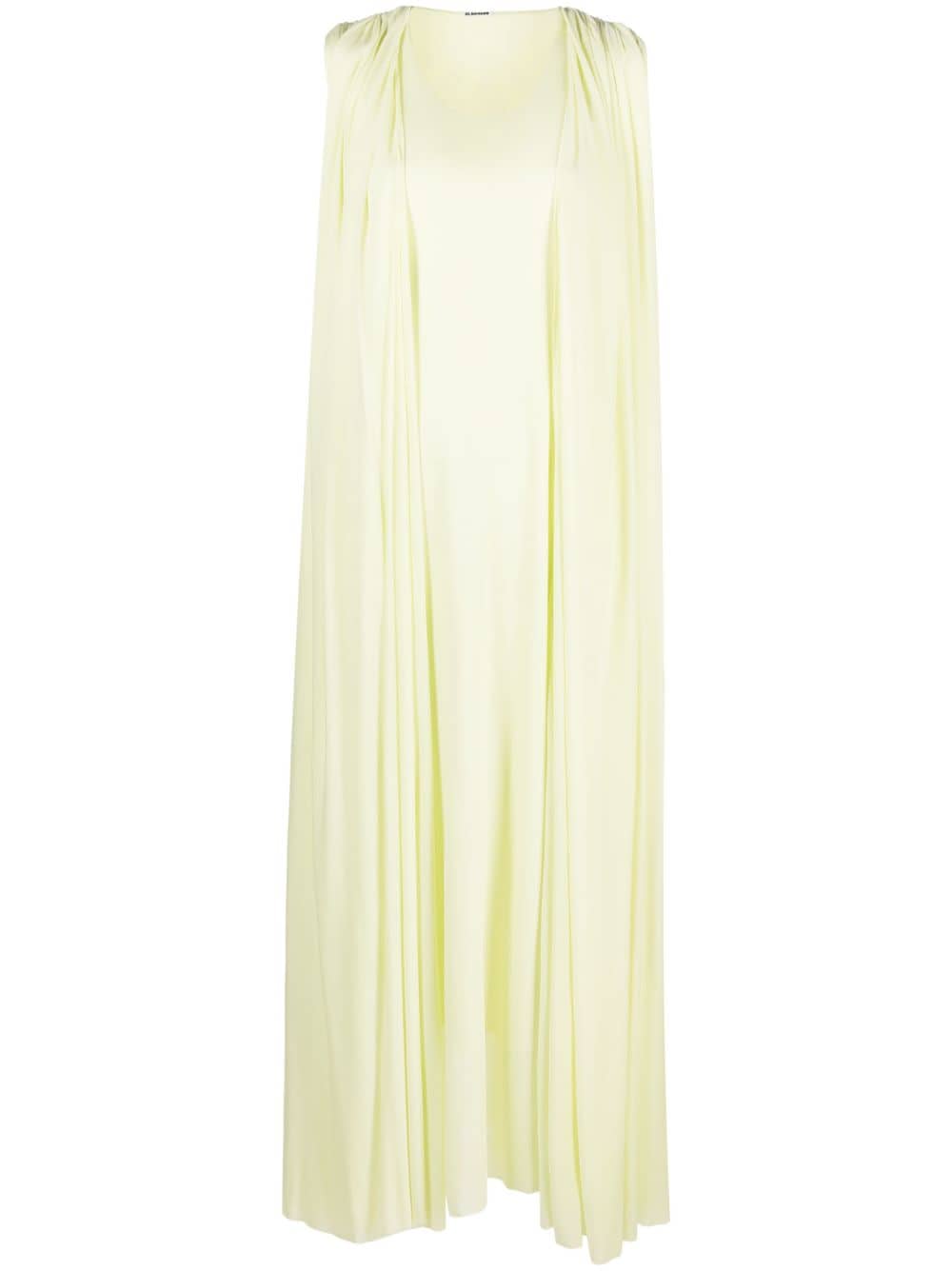 Jil Sander Draped Layered Viscose Maxi Dress Yellow