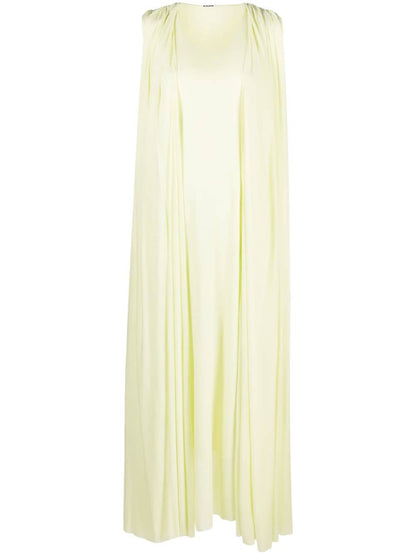 Jil Sander Draped Layered Viscose Maxi Dress Yellow