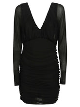 Saint Laurent Long-Sleeved Ruched Jersey Short Dress Black