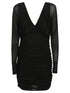 Saint Laurent Long-Sleeved Ruched Jersey Short Dress Black