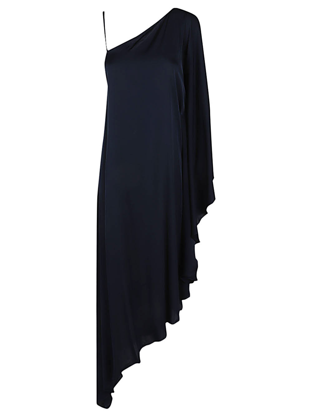 Silk95Five Long Asymmetrical Silk One-Shoulder Dress Blue