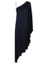 Silk95Five Long Asymmetrical Silk One-Shoulder Dress Blue