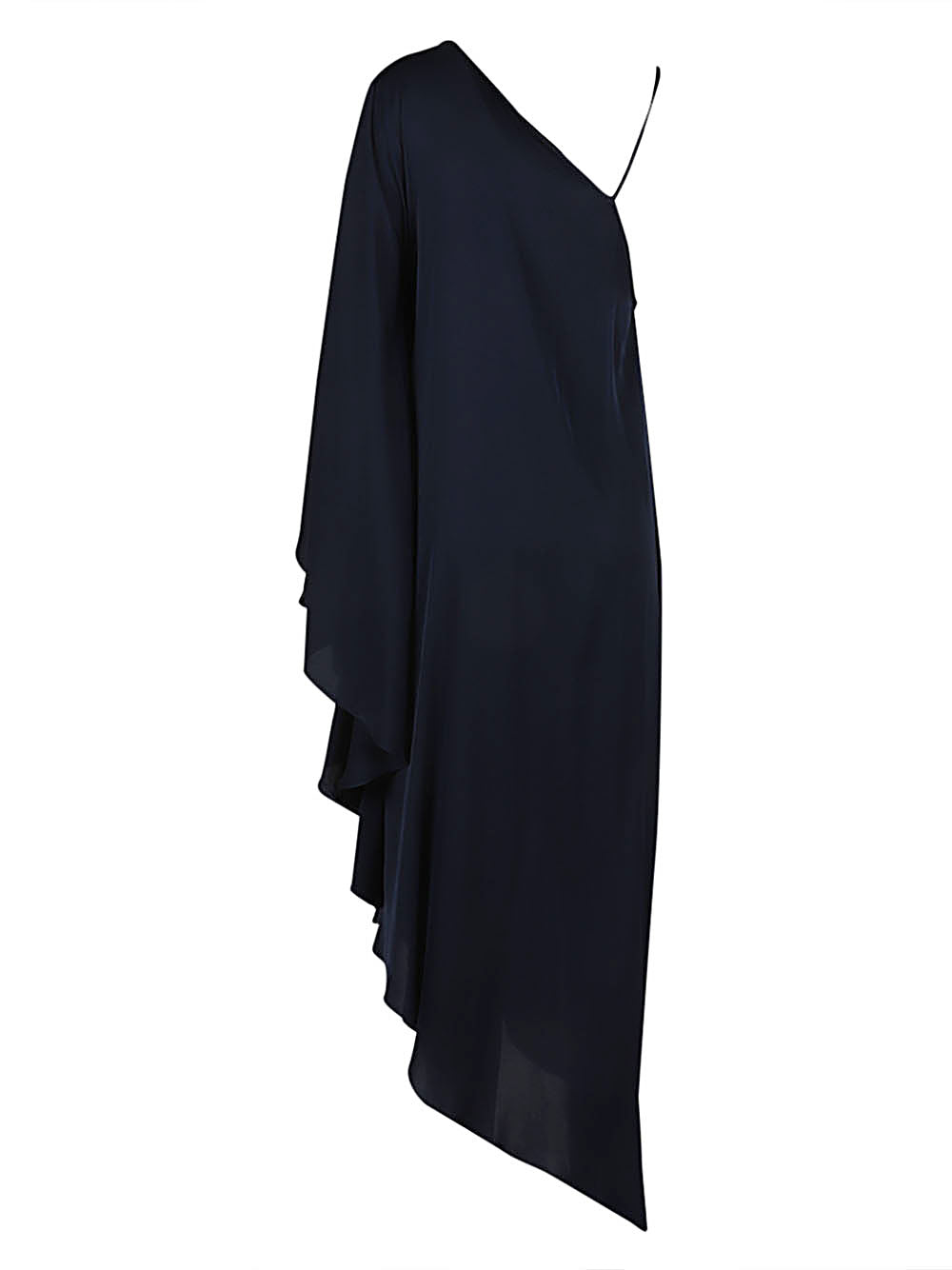Silk95Five Long Asymmetrical Silk One-Shoulder Dress Blue