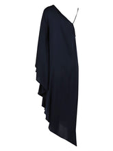 Silk95Five Long Asymmetrical Silk One-Shoulder Dress Blue