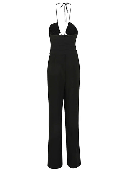 Jonathan Simkhai Gala Cut-Out Plissé Wide-Leg Jumpsuit Black