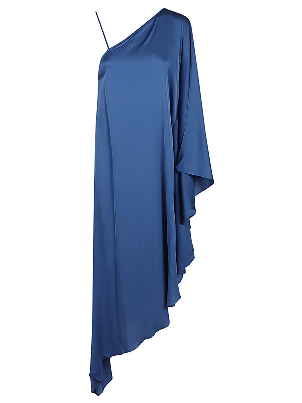 Silk95Five Long Asymmetrical One-Shoulder Silk Dress Blue