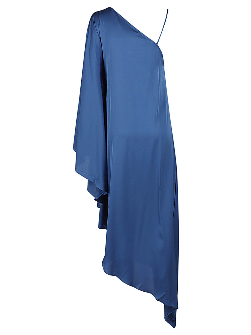 Silk95Five Long Asymmetrical One-Shoulder Silk Dress Blue