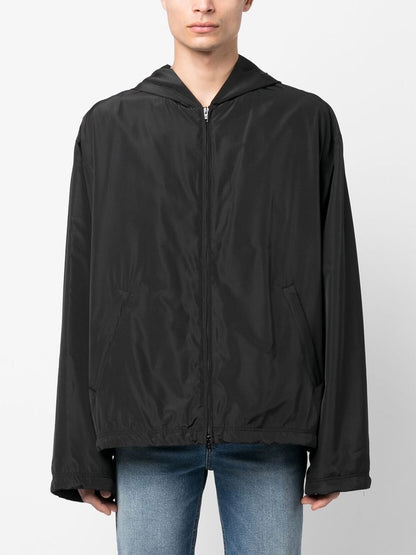 Balenciaga Logo-Print Hooded Nylon Windbreaker Black