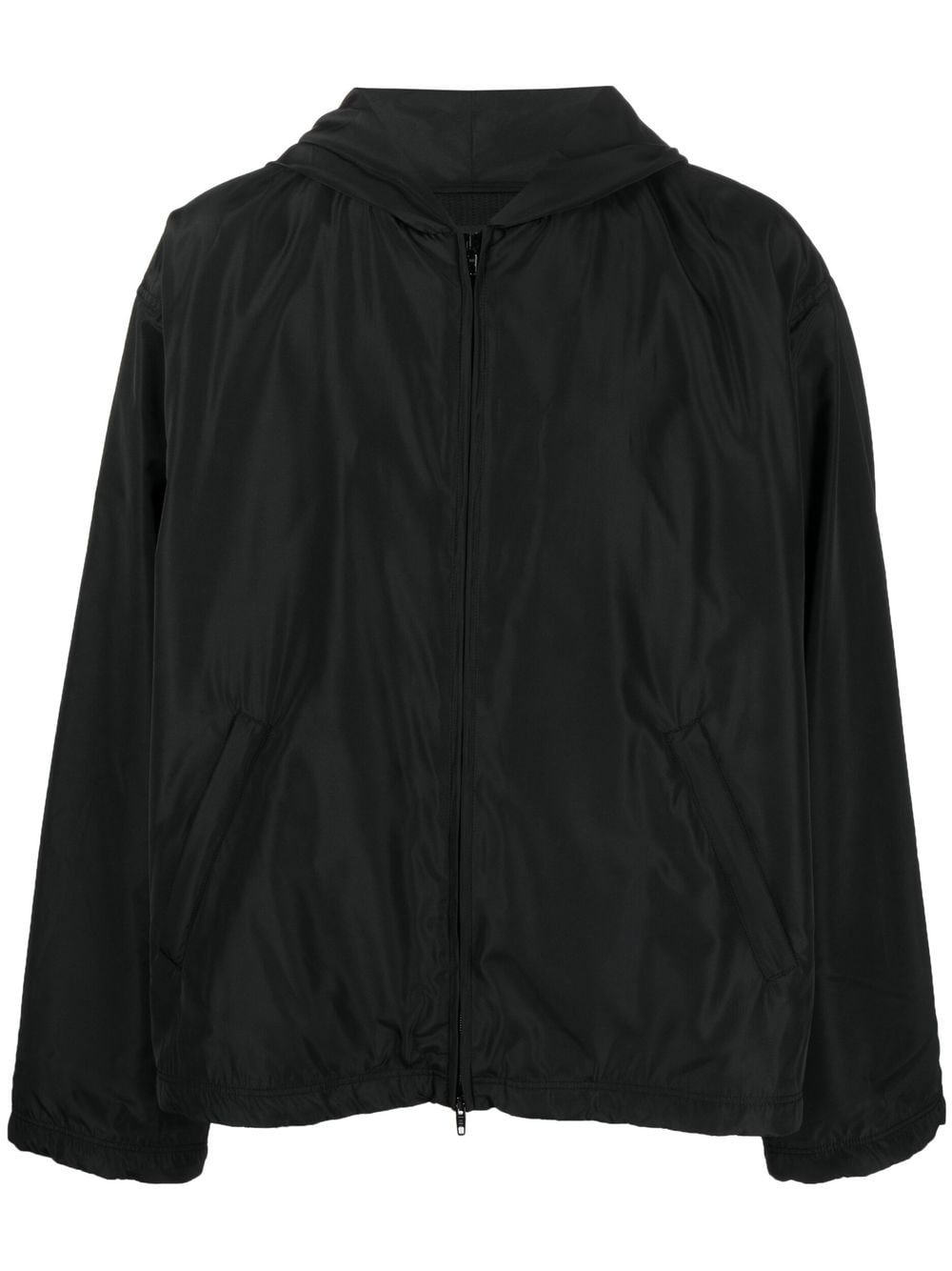 Balenciaga Logo-Print Hooded Nylon Windbreaker Black