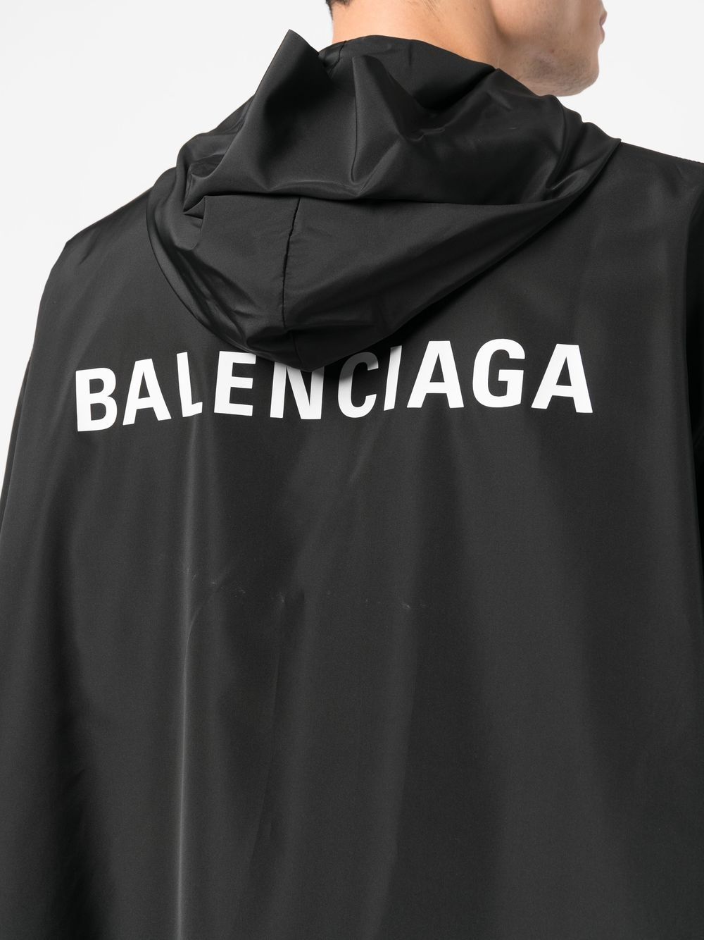 Balenciaga Logo-Print Hooded Nylon Windbreaker Black